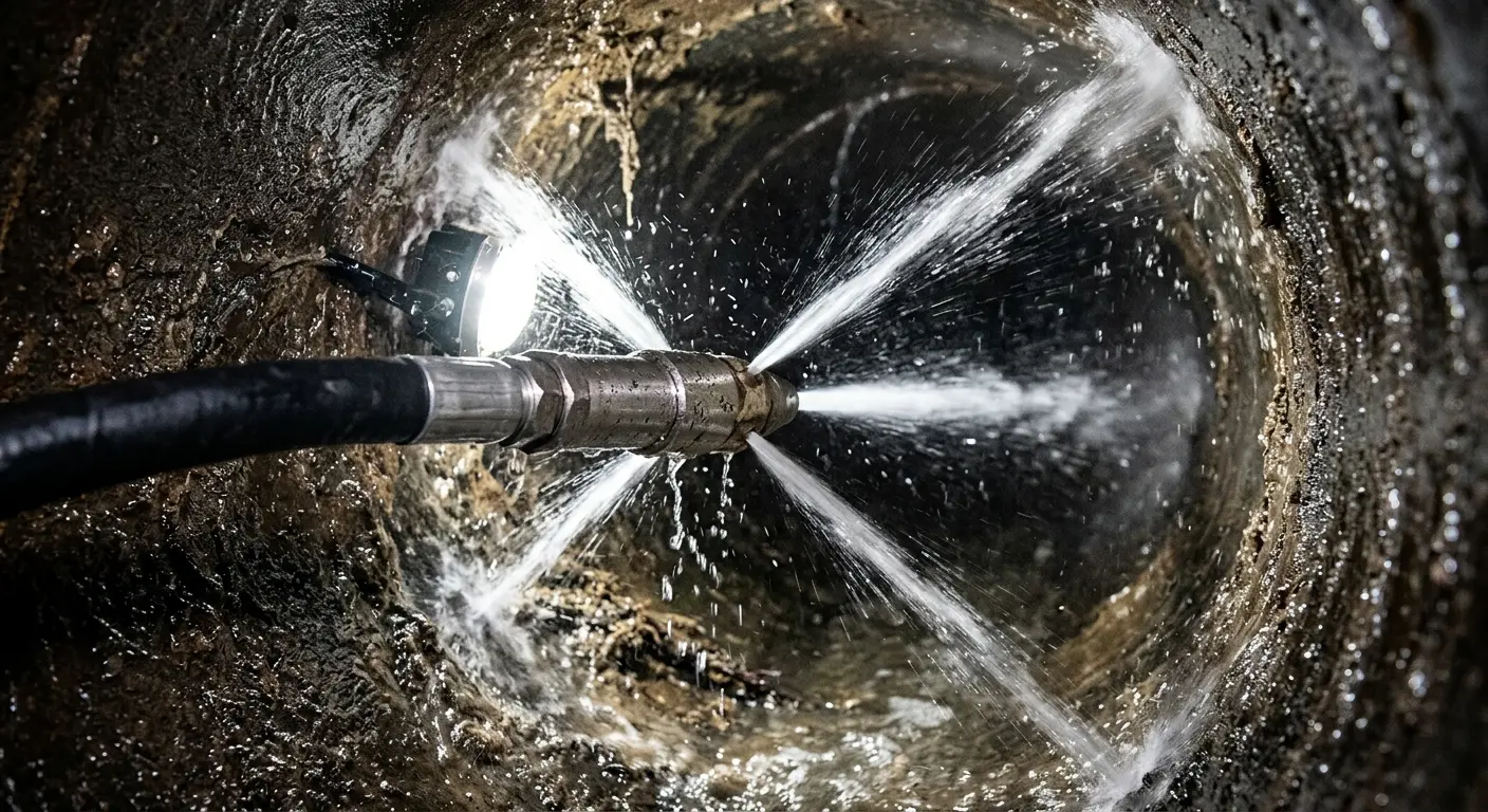 High-pressure hydro jetting nozzle cleaning sewer pipe for Sewer Cleanout in Glenwood Springs